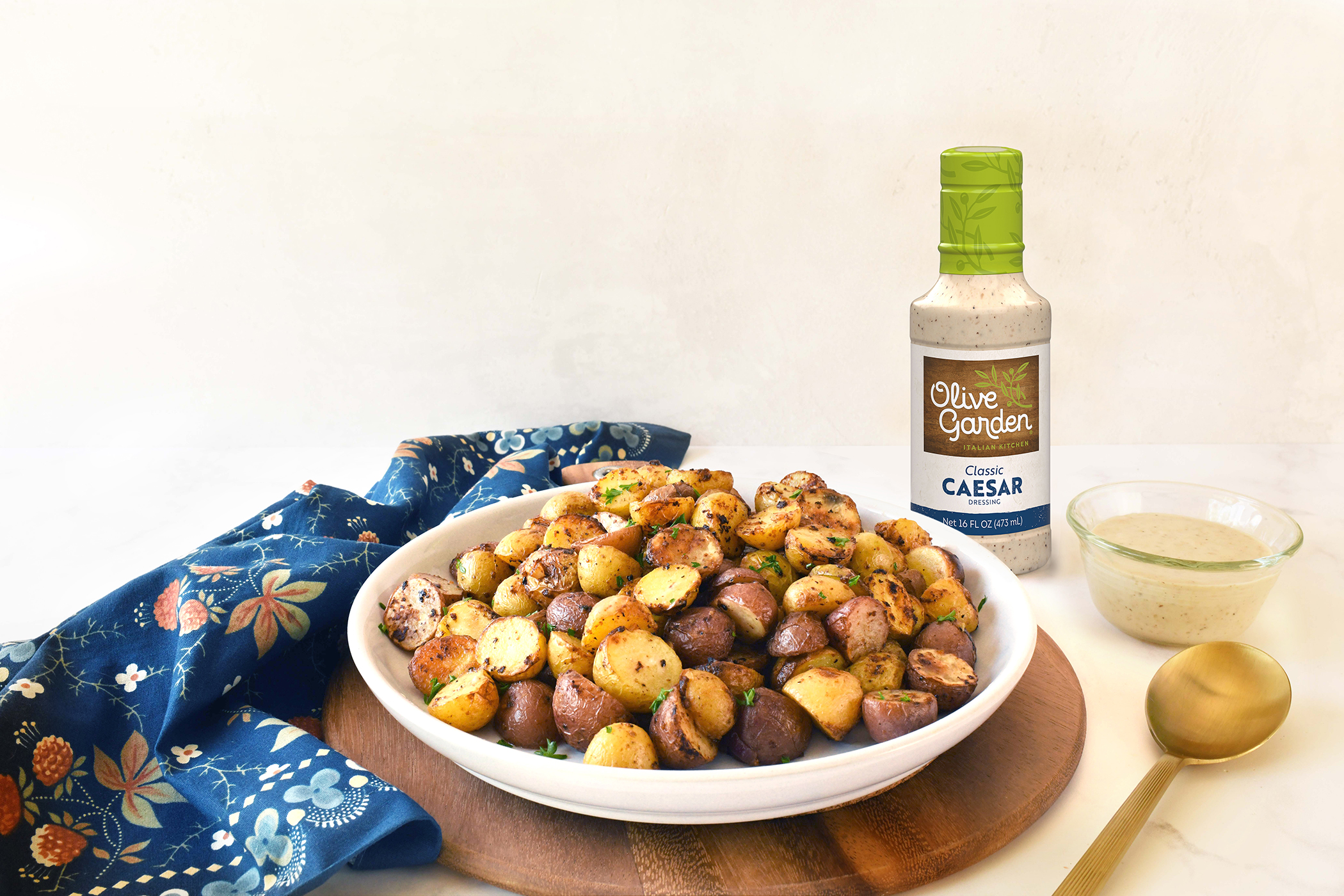 Roasted Garlic Caesar Potatoes With Classic Caesar Dressing